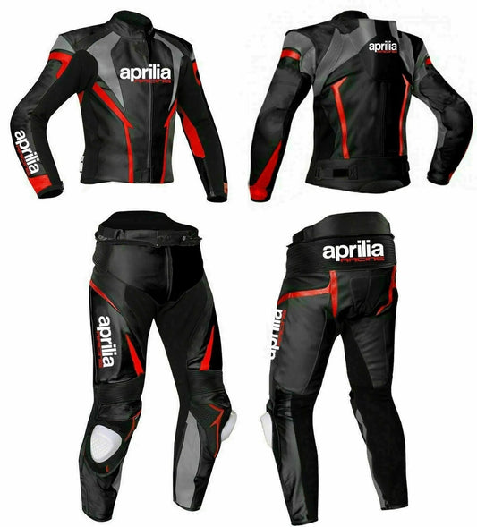 APRILIA BLACK AND RED MEN MOTORCYCLE LEATHER RACING SUIT - XXXXL