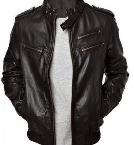 Men's Bomber Jacket In Lambskin Leather With Rib Knitted Hem