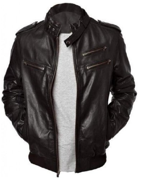 Men's Bomber Jacket In Lambskin Leather With Rib Knitted Hem