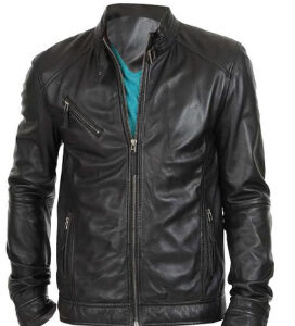 Men's New Black Genuine Lambskin Leather Motorcycle Jacket