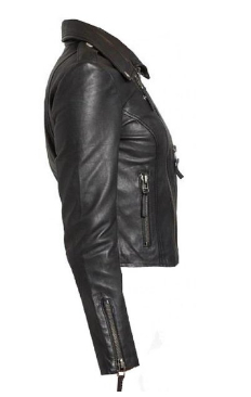 Women’s Lambskin Cropped Leather Biker Jacket In Black