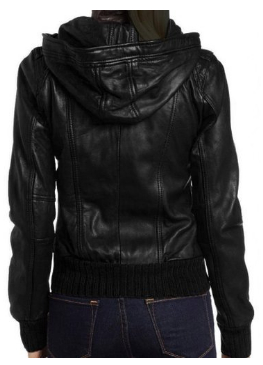 Women’s Lambskin Detachable Hooded Leather Bomber Jacket