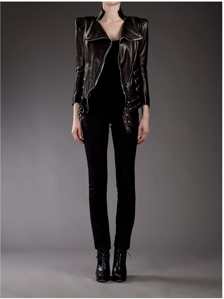 BALMAIN Black Zip Detail Leather Jacket